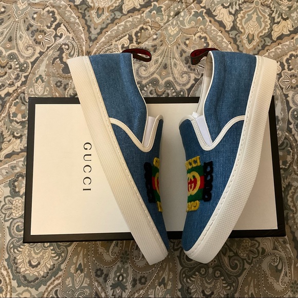 New GUCCI Kura Denim Slip On Sneakers Mens Sz 8 - Picture 8 of 13